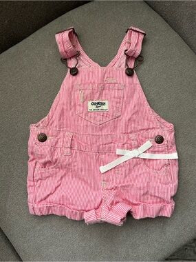 OshKosh B'gosh Pink & White Striped Girls' Short Overalls